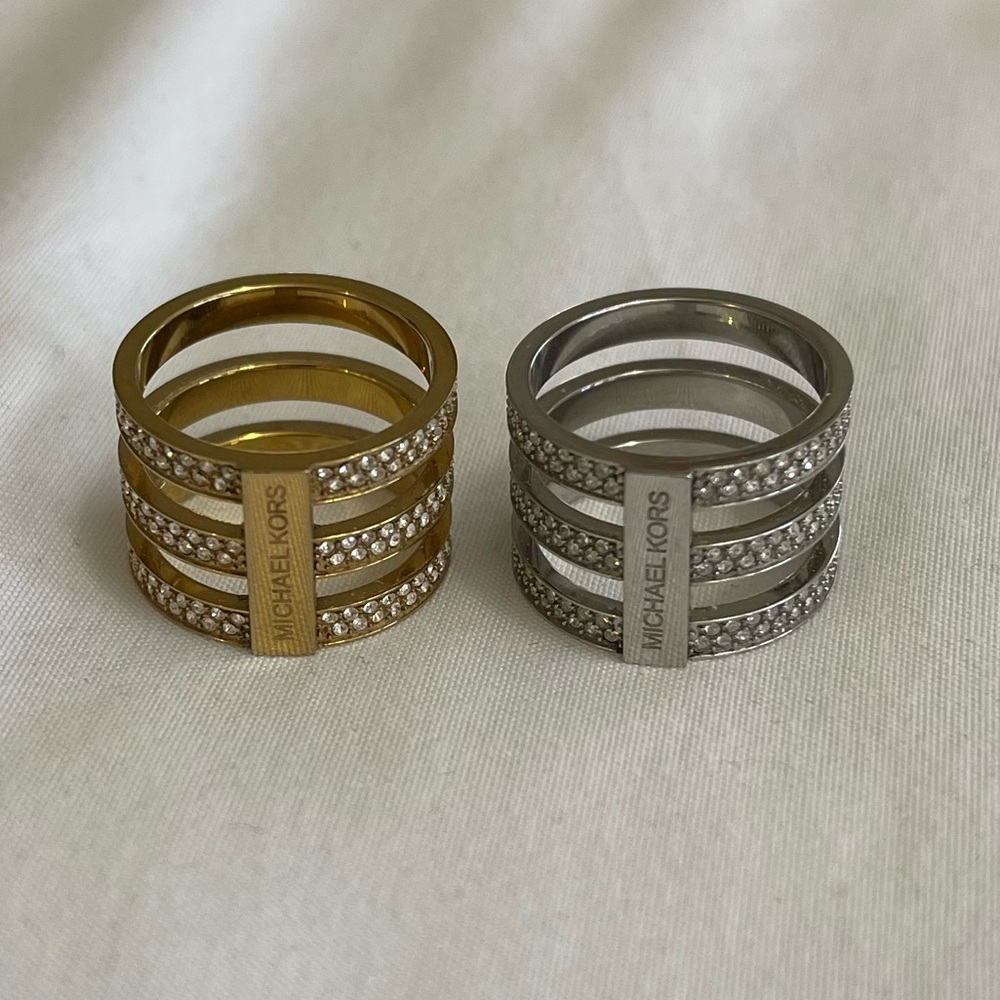 Michael Kors Gold and Silver Pavé Multi-Band Logo Rings